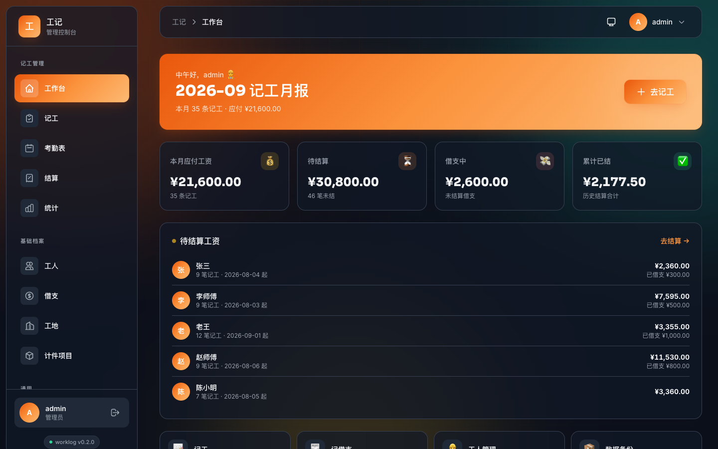 工记工作台深色主题（v0.2.0）